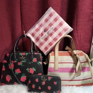EUC 4 KATE SPADE SATCHEL CROSSBODY, WALLET & BEACH TOTE BUNDLE